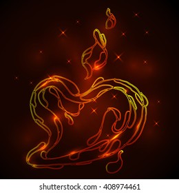 Heart on fire abstract background. Vector illustration.