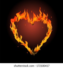 heart on fire on a black background