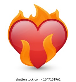 Heart On Fire Emoji Icon Object Symbol Gradient Vector Art Design Cartoon Isolated Background.