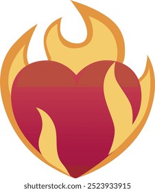 Ícone de emoji Heart on Fire. Cores modernas, elemento popular que representa paixão e emoções fortes, amplamente utilizado nas mídias sociais. Emoticon, elemento isolado.