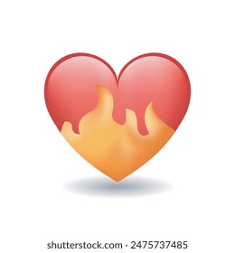 Heart on fire emoji isolated on white background.