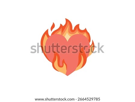 Heart on fire flame love passion emoji symbol sign icon vector illustration isolated flat