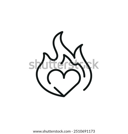 Heart on fire icon. Simple icon depicting a heart engulfed in flames, symbolizing love, passion, or intense emotion. Suitable for social media, app, and web design. Vector illustration.