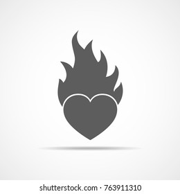 Herz auf Feuer, einzeln auf hellem Hintergrund. Herz in Flammen, in flachem Design. Vektorgrafik