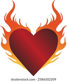 Heart on fire. Red burning heart with fire. Vector illustration.