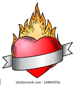 Heart on Fire with ribbon