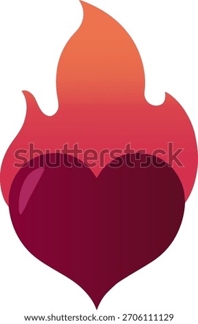 Heart on fire symbol for passion, intense love, and burning desire