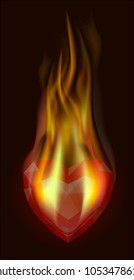 Heart on fire vector illustration.Head and fire on a red background.