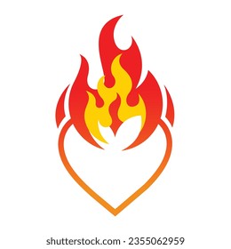 heart on fire vector red illustration red flame Flat design style Logo Icon Clipart