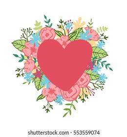 Heart on a floral background. Vector template for a wedding, party invitation, Valentine's day design template.