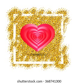 Heart on a gold background in the frame. Template for greetings happy Valentine's day, wedding, Declaration of love. I love you. 14 february