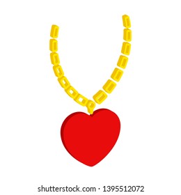 Heart on a gold chain icon.Isometric and 3D view.