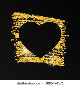 Heart on golden glittering scribble paint on dark transparent background. Background with gold sparkles and glitter effect. Empty space for your text. Vector illustration