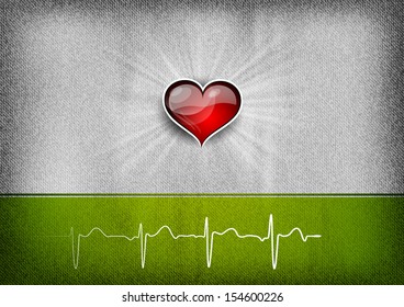 heart on the grey background with green cardio curve