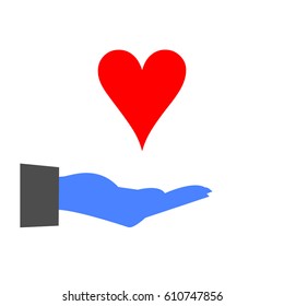 Heart on hand. Card suit icon vector, playing cards symbols vector