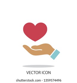 heart on hand icon vector