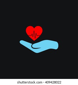 Heart on hand icon vector