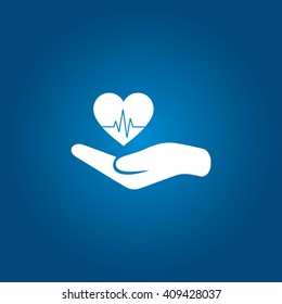 Heart on hand icon vector