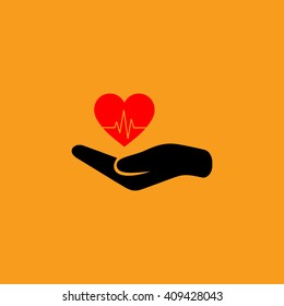 Heart on hand icon vector
