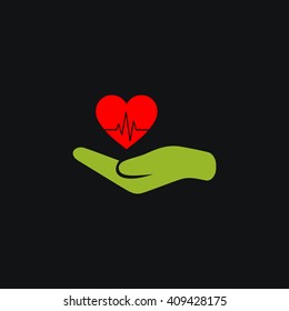 Heart on hand icon vector