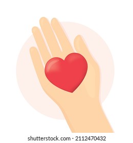 heart on hand, love, donate help concept -vector illustration