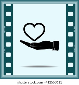 Heart on hand sign icon, vector illustration. Flat design style 