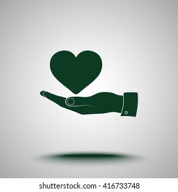 Heart on hand sign icon, vector illustration. Flat design style 
