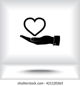 Heart on hand sign icon, vector illustration. Flat design style 