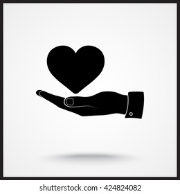 Heart on hand sign icon, vector illustration. Flat design style 