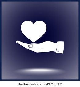 Heart on hand sign icon, vector illustration. Flat design style 