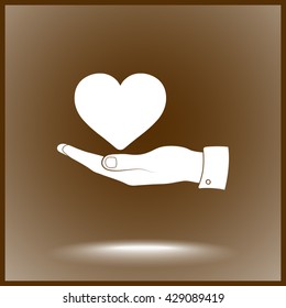 Heart on hand sign icon, vector illustration. Flat design style 