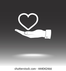 Heart on hand sign icon, vector illustration. Flat design style 