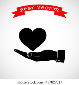 Heart on hand sign icon, vector illustration. Flat design style 