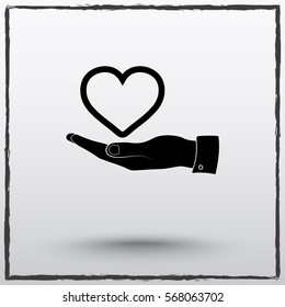 Heart on hand sign icon, vector illustration. Flat design style 