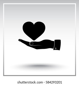 Heart on hand sign icon, vector illustration. Flat design style 