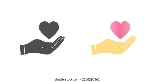 Heart on hand vector illustration. care symbol vector. love concept vector icon in trendy flat design.