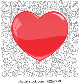 The heart on a hand-drawn patterned background