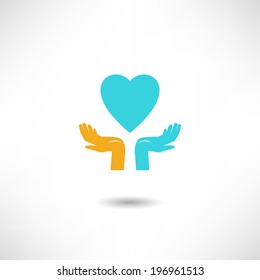 Heart on the hands icon