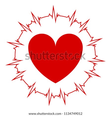 Heart on an isolated background with a cardiogram around the heart. Vector illustration of icons of the impulse of the heart.