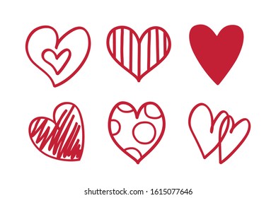 Heart on isolated white background. Love symbol. Hand drawn hearts. Valentine's day