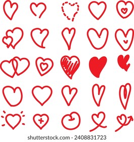 Heart on isolated white background. Love symbol. Hand drawn hearts. Valentine's day