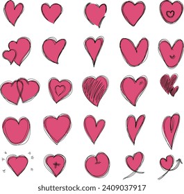 Heart on isolated white background. Love symbol. Hand drawn hearts. Valentine's day