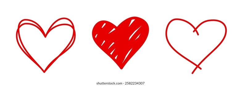 Heart on isolated white background. Love symbol. Hand drawn hearts. Valentine's day