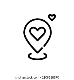 Heart on a map pointer. Pixel perfect, editable stroke icon