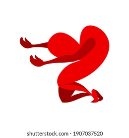 Heart on my knees in a pleading pose. Vector illustration