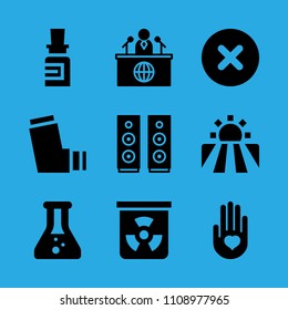heart on the palm, inhaler, chemical, medicine, chemistry, cancel, field, speaker and news reporter vector icon. Simple icons set
