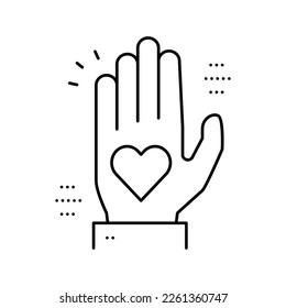 heart on palm line icon vector. heart on palm sign. isolated contour symbol black illustration