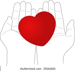Heart on the palms - vector illustration