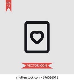 Heart on playing vector icon, illustration symbol