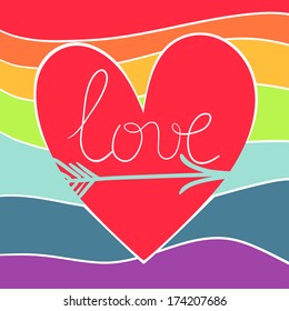 Heart on rainbow. Valentine background. Vector illustration.